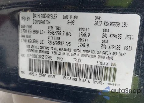 2004 Dodge Ram 1500 Slt/Laramie from USA, damaged, VIN 1D7HU18D34S517698